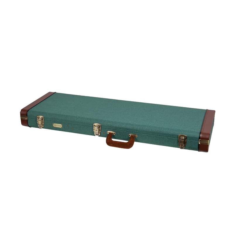 Crossrock Master Series - Wooden Telecaster&Stratocaster Electric Guitar Case - Security Lock, Genuine Leather Handle, Reinforced Hardware, Metal Feet, Storage Space- Malachite Blue Tweed image 1