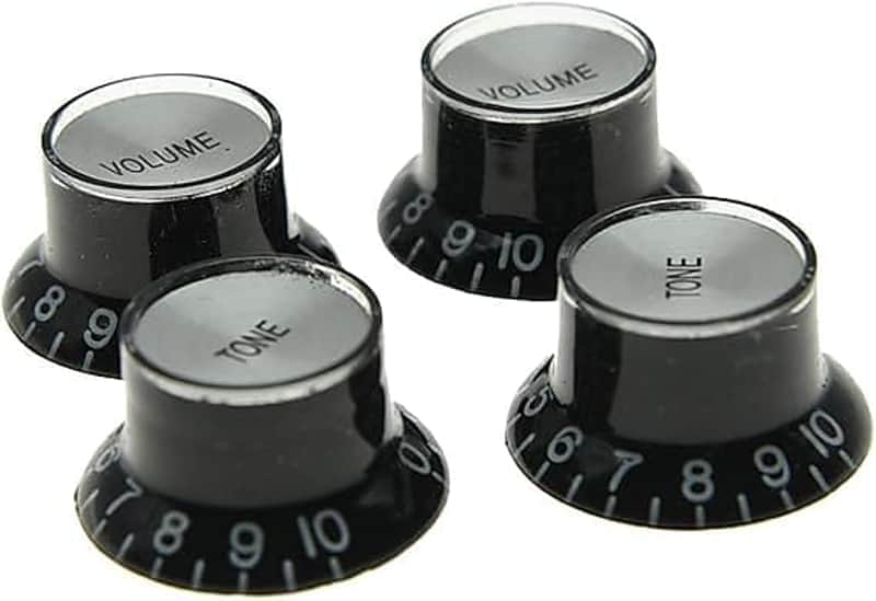 Set of 4 LP Guitar Reflector Knobs Black with Chrome Cap Top Hat Knobs for SG Epiphone Les Paul image 1