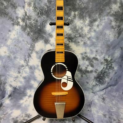 1960's Old Kraftsman by Kay Musical Note Faux Tiger Stripe Parlor Student Guitar Pro Setup New Strings Newer Gigbag image 1