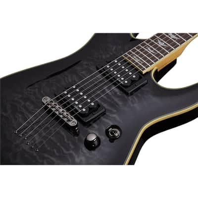 Schecter Omen Extreme-6 Electric Guitar (See-Thru Black) Bundle with Ultimate Support Pro Guitar Stand, Guitar Strap and Classic Guitar Pick (10-Pack) image 5