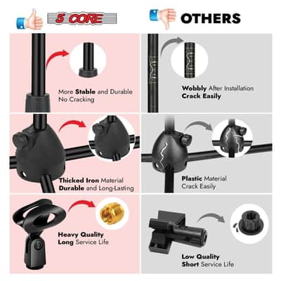 5 Core Mic Stand Floor Pair Universal 72" Height Adjustable Tripod Microphone Stands w Boom Arm image 7