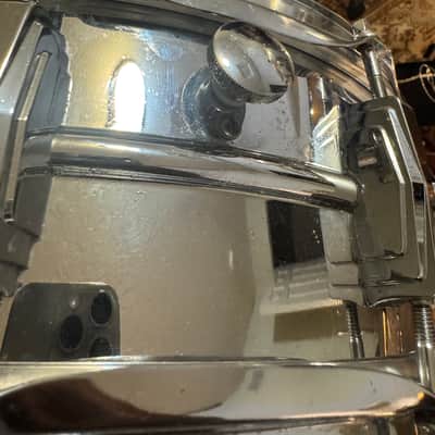 Ludwig No. 400 Supraphonic 5x14" 10-Lug Aluminum Snare Drum with Pointed Blue/Olive Badge 1969 - 1979 Chrome-Plated image 25