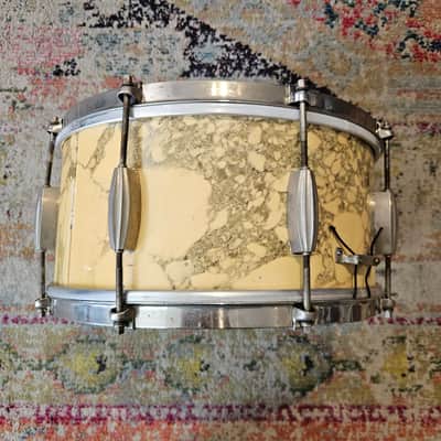 Slingerland 14x7" 3-ply Snare Drum in Yellow Marble Lacquer 1950s image 8