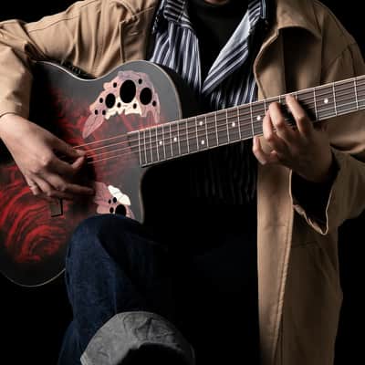 Glarry 41 inch Full-Size Cutaway Acoustic-Electric Guitar Grape Voice Hole Spruce Top Round Back 2020s - Sunset Red image 23