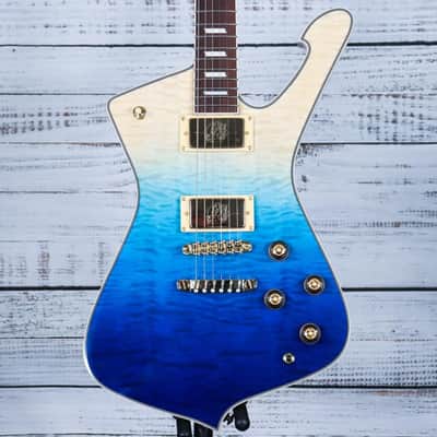 Ibanez IC420FM Iceman Electric Guitar w/Bag | Transparent Blue Gradation image 1
