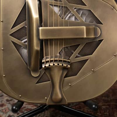 National Style 1 Baritone Tricone Resonator, Slimline Pickup - Antique Brass with Hardshell Case image 12