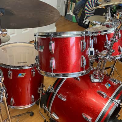 Ludwig Hollywood/Big Beat 4pc Drum Kit Set 3Ply Vintage 1970's 12/13/16/22" Red Sparkle image 2