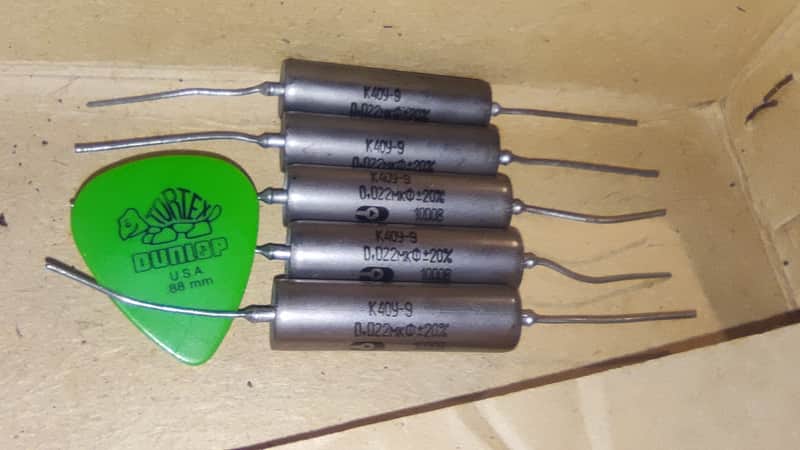5x 0.022uF NOS Soviet K40Y-9 PIO 22 nF 1000v guitar tone capacitors Paper In Oil Amp Lot of 5 pcs image 1