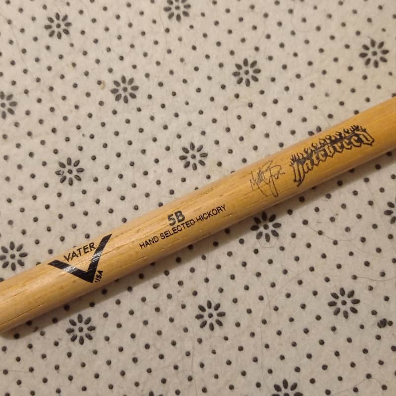 Vater RARE, Collectable 5B Matt Byrne & Hatebreed logo drum stick 2017 - Hickory image 1