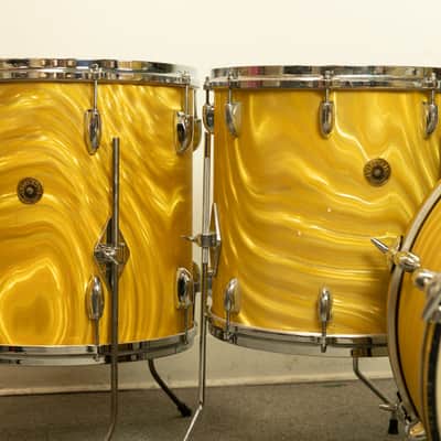 1960s Gretsch Gold Satin Flame "Double Bass" Drum Set image 2