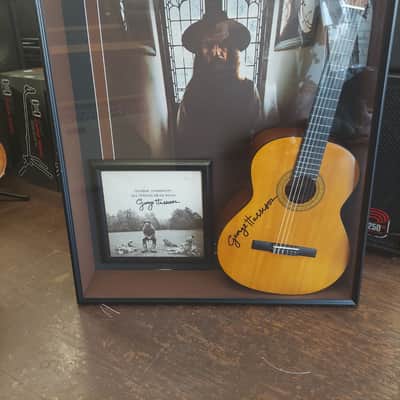 George Harrison Signed  Acoustic Guitar & Album Cover w/ Full Size Poster in Shadowbox image 1