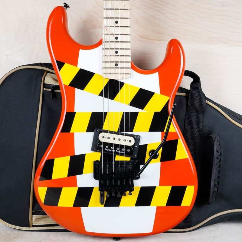 Kramer Baretta Custom Graphics "Danger Zone" EVH D-Tuna 2021 Danger Zone Warning Tape on White Red w/ Bag image 1