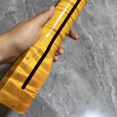 21fret Flame Maple electric guitar neck rosewood yellow gloss DIY parts image 4