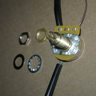 A+ 2010s Gibson control harness: 1 volume 500K audio long shaft pot + nut/washer, 1 tone 500K audio long shaft pot + nut/washer, wires, wire insulation, blue capacitor 0.022 uF, jack + nut/washer (NO switch, NO wires for connecting switch) image 11