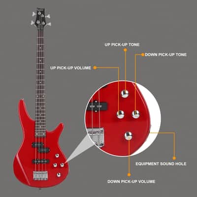 Glarry GIB Bass Guitar Full Size 4 String Red Bass + Bag + Strap + Amp Wire image 7