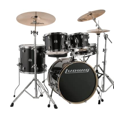 Ludwig Element Evolution 5 Pc. Drum Set w/Hardware and Zildjian I Series Cymbals- Black Sparkle image 1