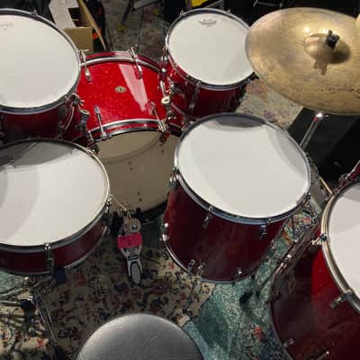 Frankie Banali's Quiet Riot - Leedy & Ludwig Restored 6-Piece Set, 24", 20", 16", 13", 12", 14x5" Matching Snare! Immaculate 1950-1955 - Sparkling Red Pearl image 23