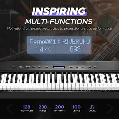 88 Key Full-Weighted Digital Piano, Electric Piano Keyboard for Beginner, Dual 30W Speakers, Graded Hammer Action 88 Keys, Triple Pedal, Bluetooth/USB/MIDI, Retro Matte Black image 2