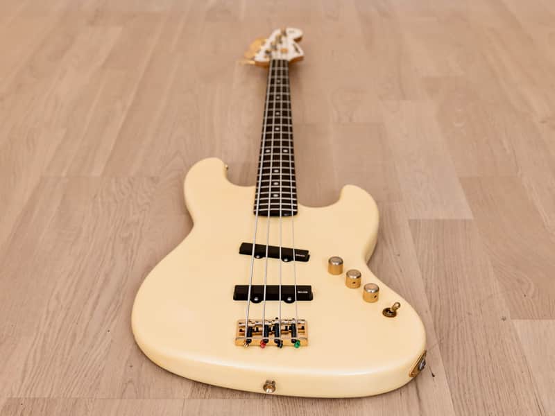 1985 Moon JJ-4 Vintage Jazz Bass Guitar Pearl White w/ EMG J Set