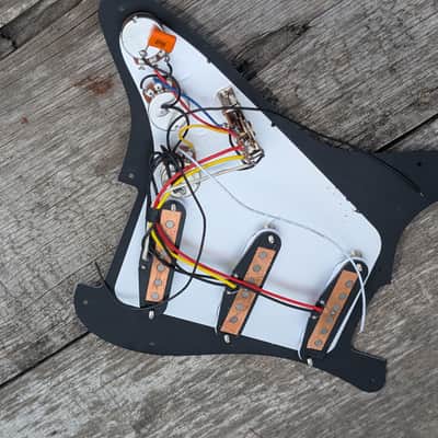 Black - White Hot Texas Blues loaded alnico V SSS Stagger Poles pickguard complete kit wired. image 8