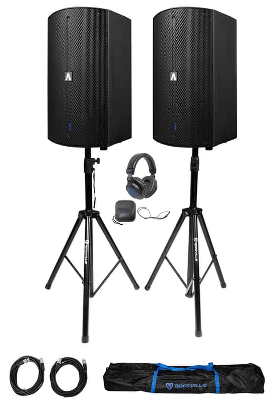 2 Avante Audio A15X 1200 Watt 15" 2-Way Powered DJ PA Speakers+Stands+Headphones image 1