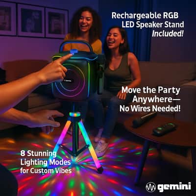 Gemini Wireless Karaoke Speaker with 2 Microphones, 480W Portable Party Speaker with RGB LED Tripod Stand, Bluetooth 5.3, 6 Hour Battery, Karaoke System for Indoor Outdoor Events (GPK-200PK) image 7