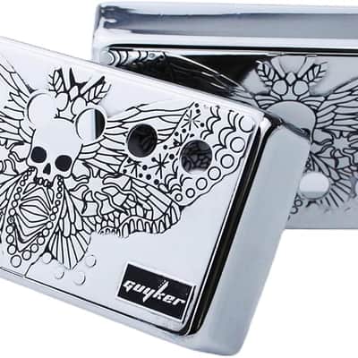 Humbucker Pickup Cover (50mm/52mm Pole Spacing) – Cupronickel Bridge and Neck Pickups Frame Set Replacement Parts for Les Paul LP Style Electric Guitar, Skull Wing Style, PC007 Chrome image 2