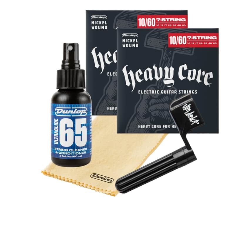 Dunlop Electric 7-string Guitar Care Bundle – 2-Pack Strings, Cleaner, Winder & Polishing Cloth image 1