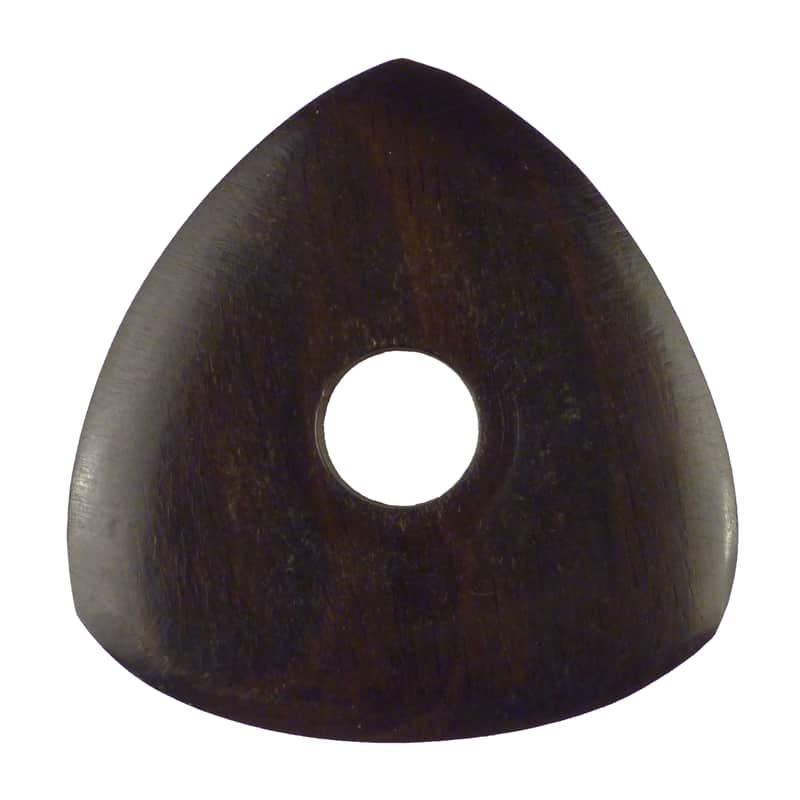 Ebony Wood Guitar Or Bass Pick - 4.0 mm Ultra Heavy Gauge - 346 Contoured Triangle With Grip Hole Shape - Natural Finish Handmade Specialty Exotic Plectrum - 1 Pack image 1