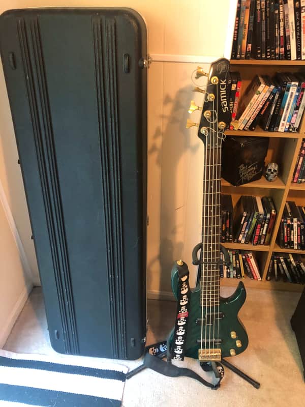 Samick Valley Arts 5 string bass Green w/ Hardcase and Stand image 1