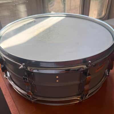 Ludwig L-404 Acrolite 5x14" 8-Lug Aluminum Snare Drum with Rounded Blue/Olive Badge 1979 - 1993 - Gray image 11