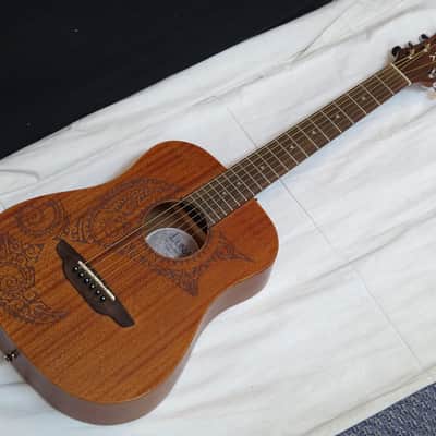 LUNA Safari Tattoo acoustic 3/4 size Travel GUITAR mahogany new w/ Bag + Tuner image 3
