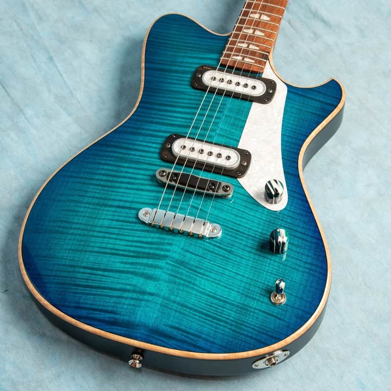 USED Powers Electric A-Type Select Blue Lagoon PF42 Electric Guitar SNA384 w/Original Soft Case image 1