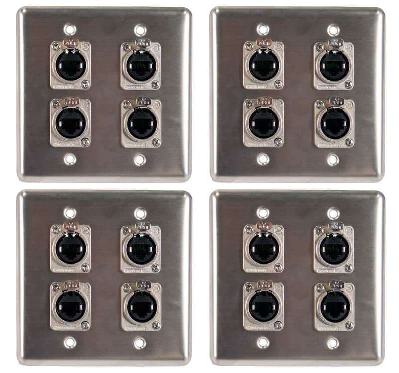 4 OSP Q-4-4E Quad Wall Plate w/ 4 Tactical Ethernet RJ45 Pass-through Connectors image 1
