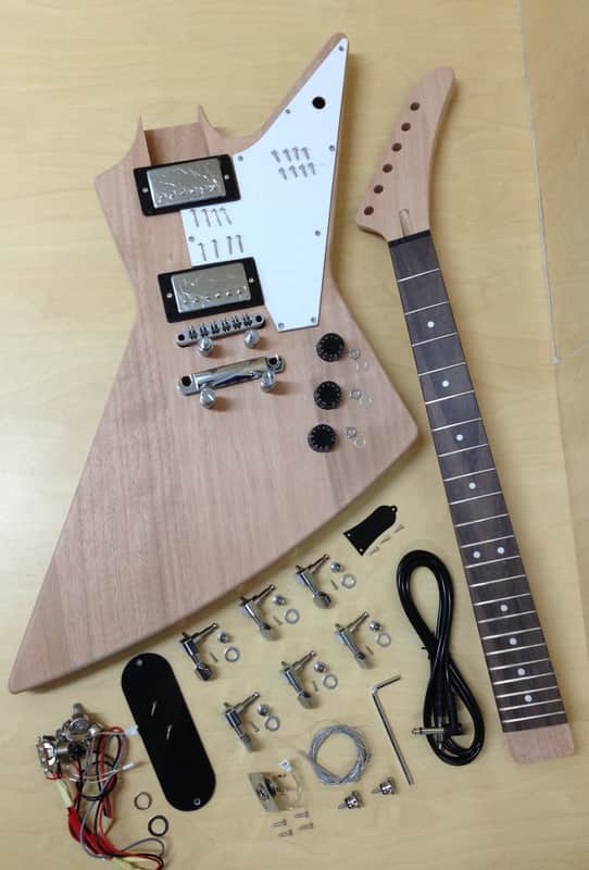 E1958 Explorer Style Electric Guitar DIY Kit,Complete No-Soldering,Mahogany Body image 1