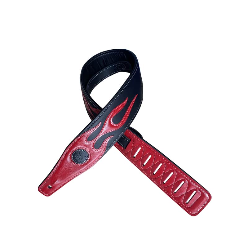 Leather Guitar Strap, 52"-59", Red Flame, Cool Bass Guitar Straps image 1