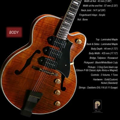 Peerless Wizard Custom Archtop Hollow Body Jazz Electric Guitar Flame Maple Rosewood 3 P90 Pickups image 5