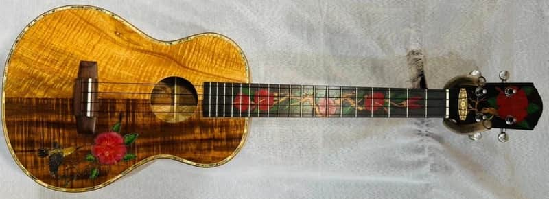 Ukulele Handmade by Blueberry Floral Motif Case & Warranty image 1