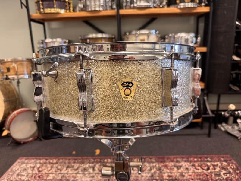 Ludwig No. 908 Jazz Festival 5x14" 8-Lug Snare Transition Badge (1958 - 1960) - Silver Sparkle (VIDEO) image 1