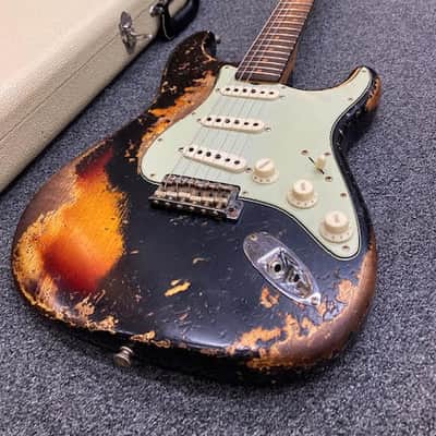 Fender Stratocaster Customshop SUPHREL 1963RI 2024 - Super Faded Aged Black Over 3-Colour Sunburst image 4