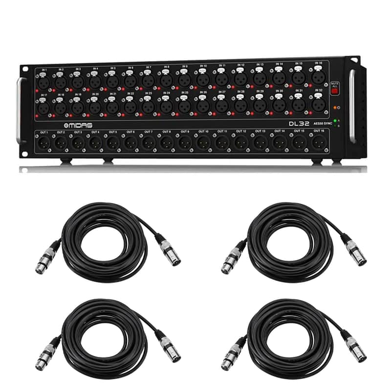 Midas DL32 32-Input/16-Output Stage Box with 32 Midas Mic Preamplifiers, Bundle with 4x 25' XLR Microphone Cable image 1