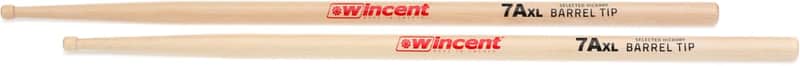 Wincent Hickory Drumsticks - 7AXLBT Wood Barrel Tip (3-pack) Bundle image 1