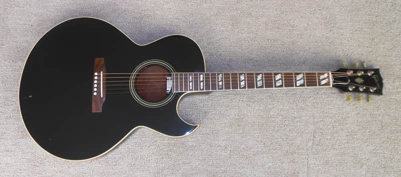 1986 Gibson Black Acoustic Guitar Prototype_(Chet Atkins?)_Thin Body_Sharp Cutaway_Original Case image 1