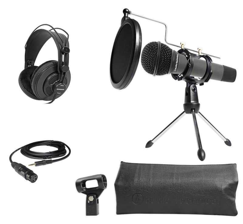 Audio Technica 1-Person PC Podcasting Podcast Bundle Microphone+Stand+Headphones image 1