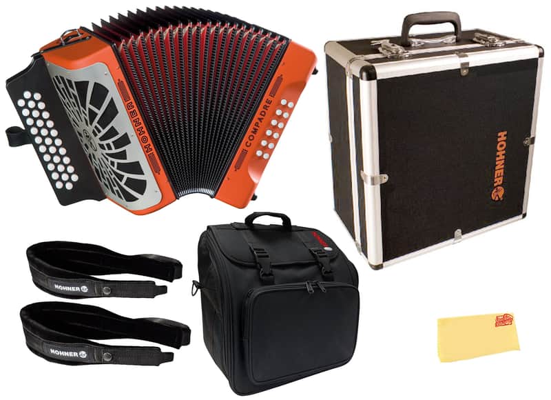 Hohner Compadre GCF 3-Row Diatonic Accordion - Orange w/ Hard Case image 1
