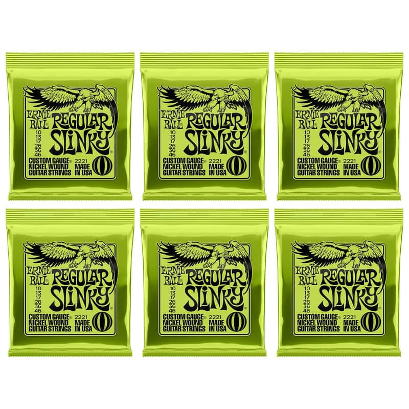 6 Sets of Ernie Ball 2221 Regular Slinky Nickel Electric Guitar Strings (10-46) 2010s - Silver image 1