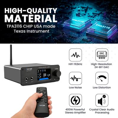 Hi-Fi DAC Home Audio Amplifier - Bluetooth 5.2 400W, 2 Channel Class D, TPA3116 - JAMP79 image 5
