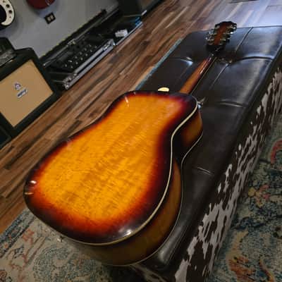 Early 1970's Univox MIJ Dreadnaught - Flame Maple Sunburst - Sold Woods - w/OHSC image 17