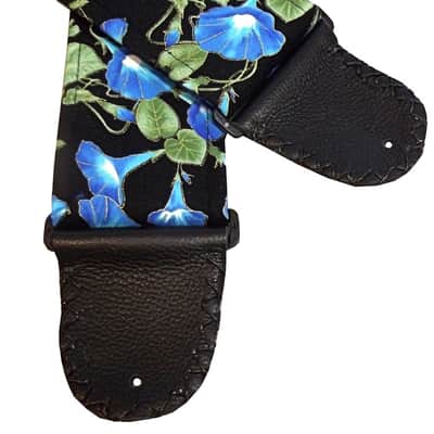 Blue Morning Glory Folk Country Artisan Handmade Guitar Strap Luminous Look image 9