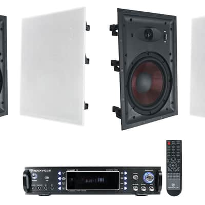 Rockville RPA60BT V2 1000w USB Bluetooth Home Receiver+(4) 8" In-Wall Speakers image 1